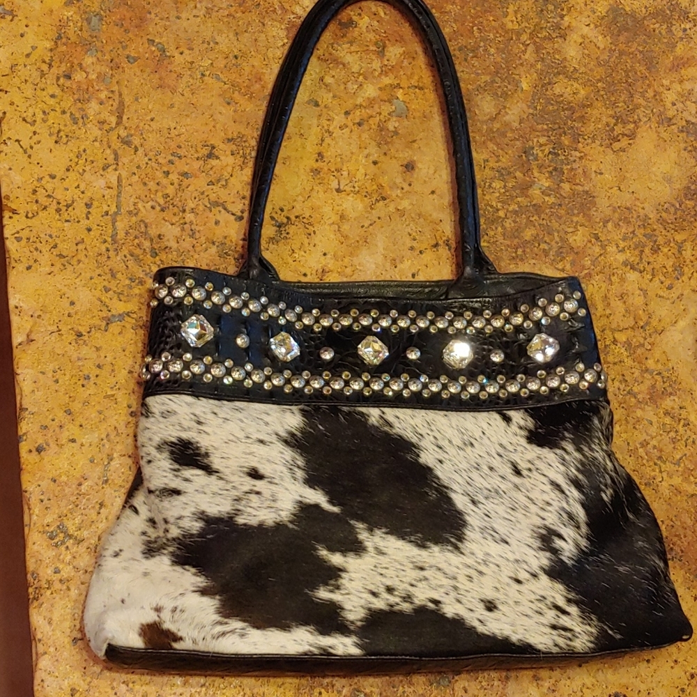 Black and white cowhide bag purse